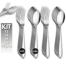 Jogo de Talhares Inox Colheres de Sopa e Garfos de Mesa Talheres Faqueiro Kit 12, 24, 36 ou 48 Peças