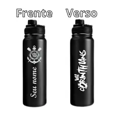Garrafa Termica Personalizada Frente e Verso Corinthians, aço Inox para Academia, Escola, Trabalho 800ml