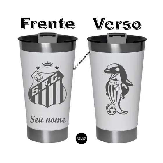 Copo Térmico Santos Personalizado com Nome Aço Inox 500ml Presente