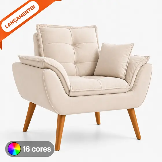 Poltrona Decorativa Com Almofada para Sala Amamentação Opala Suede Aninha Decor