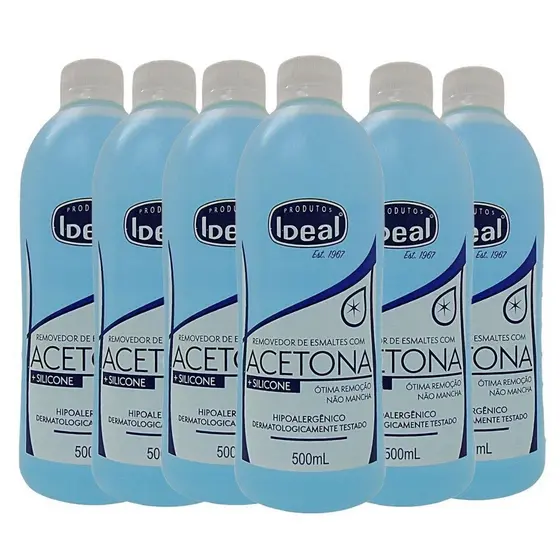 Kit C/6 Removedor De Esmaltes Com Acetona + Silicone Ideal 500ml