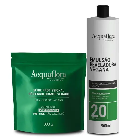 KIT PÓ DESCOLORANTE + EMULSÃO REVELADORA VEGANA ACQUAFLORA 20 VOLUMES 900ML
