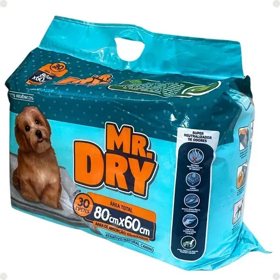 Tapete Higiênico Mr. Dry Com 30 Unidades 80cm x 60cm
