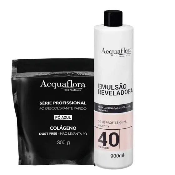 KIT PÓ DESCOLORANTE + EMULSÃO REVELADORA ACQUAFLORA VOLUME 40 900ML