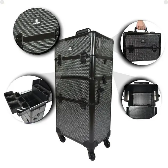 MALETA PROFISSIONAL KLASS VOUGH 2 EM 1 PRETA COM STRASS REF:DB-913T-BL