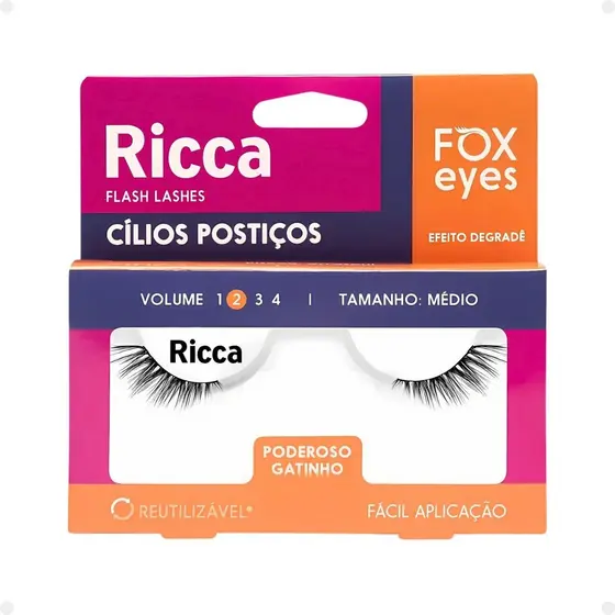 Cílios Postiços Ricca Belliz Fox Eyes Poderoso Gatinho Vol:2 Médio Cód.2697