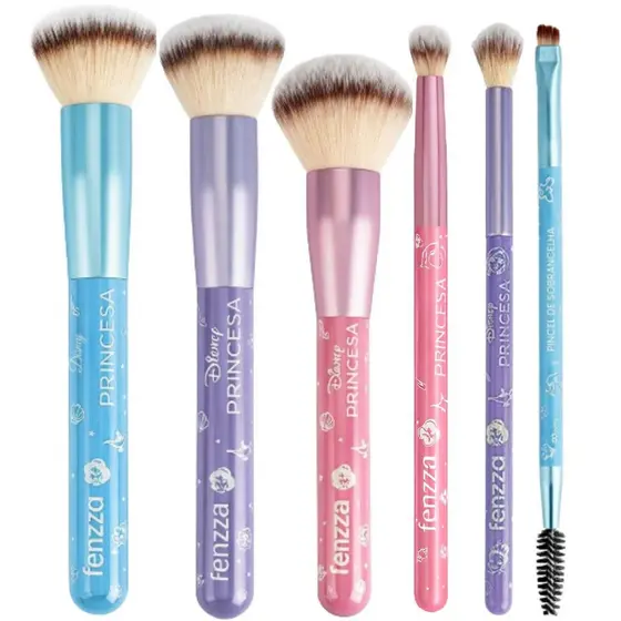 Kit Fenzza Disney Pincéis Para Maquiagem: Base, Pó, Blush, Sombra, Detalhe e Sobrancelha