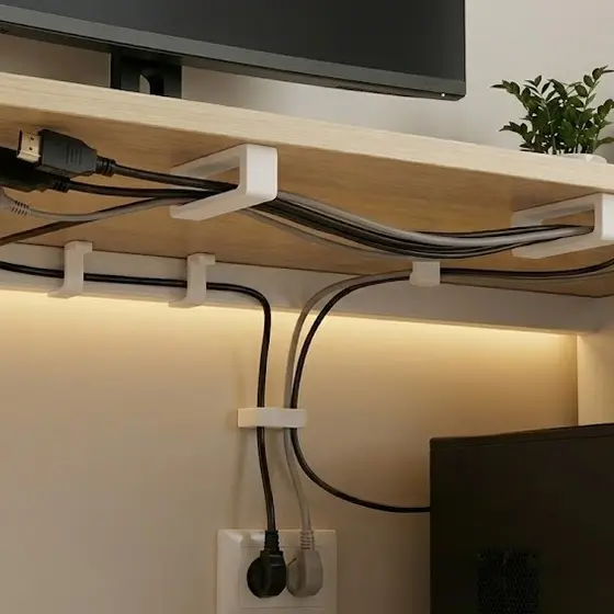 Suporte Organizador de Fios e Cabos - Autoadesivo Extra Forte - Kit Home Office, Escritório, Sala, Quarto Gamer