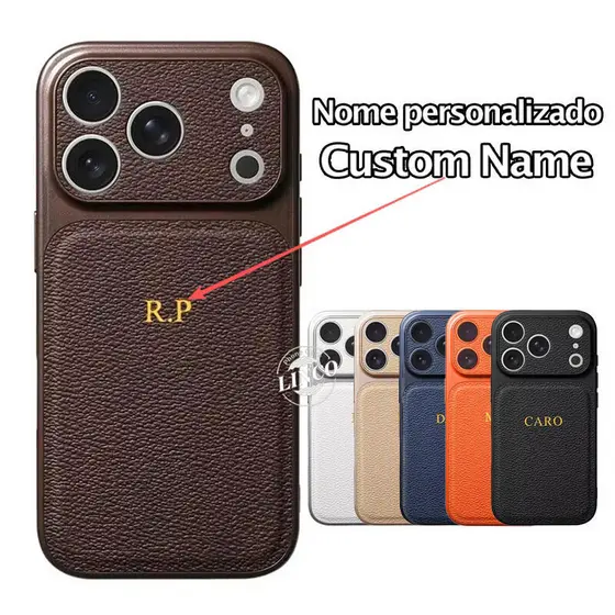Capa De Couro Com Letras Personalizadas Para iPhone 17 16 15 14 13 Pro Max