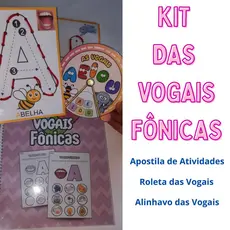 Kit Vogais Fônicas: Apostila de Atividades, roleta das vogais  e alinhavo das vogais e caneta escreve e apague