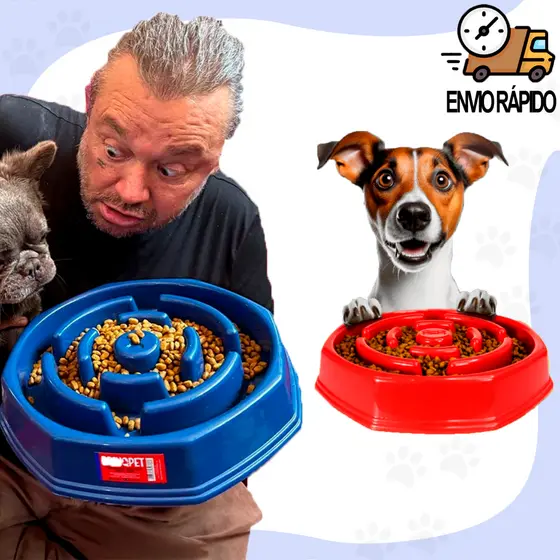 Comedouro Lento Educador Interativo de Plástico para Cães Envio Imediato Pote Ração Cachorro