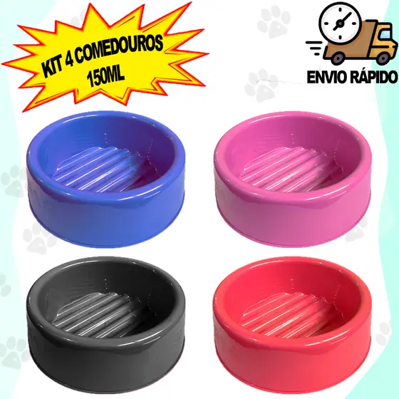 Kit 4 Comedouro Bebedouro Gato Cachorro Pequeno Porte 150ml PetShop Combo