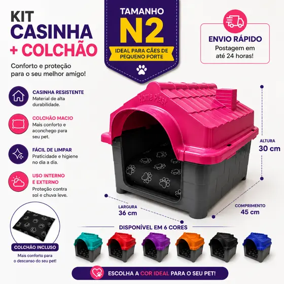 Casa + Cama Caminha Pet Casinha Para Cachorro Pet Cães e Gatos N°2 Pequenos