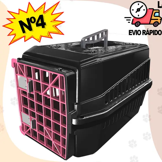 Caixa de Transporte Cães e Gatos N4 Preta com Grade Colorida Casinha Pet 2 Travas Viagem