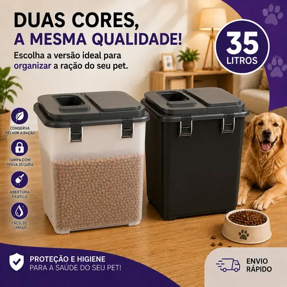 Contêiner Porta Ração 15KG 35 Litros Ração de Cachorro Gato