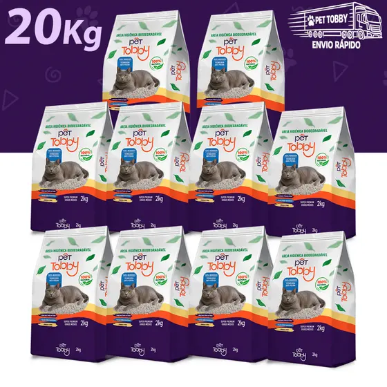 Areia Higiênica Para Gato de Mandioca 10kg e 20Kg Pet Tobby Biodegradável Areia de Gato Sustentável