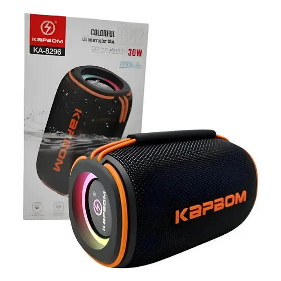 Caixa de Som LED RGB Bluetooth Portátil TWS 30W Kapbom KA-8296 Alto-falantes duplos à prova d'água