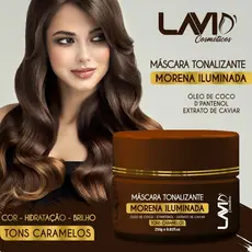 Máscara Tonalizante Morena Iluminada Lavid' 250g, cabelos de tons caramelos.