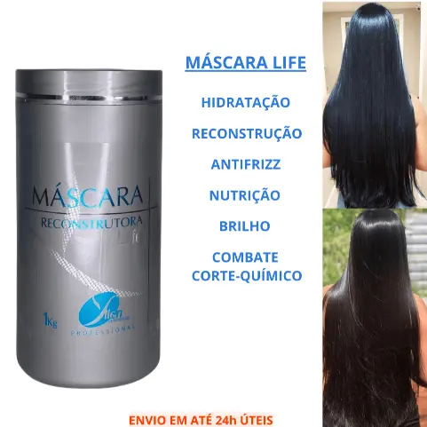 Máscara Hidratação Life Reconstrutora Nutrição Brilho Antifrizz para cabelos com corte-químico 1kg