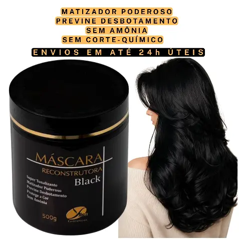 Máscara Matizadora de Cabelos Black Preto Tonalizante matizador Preta fios brilhosos sem Amônia