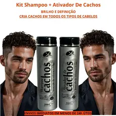 Kit Ativador de Cachos Masculino de Uso Diário Pós Banho Brilho Definição Antifrizz para Homem 300mL