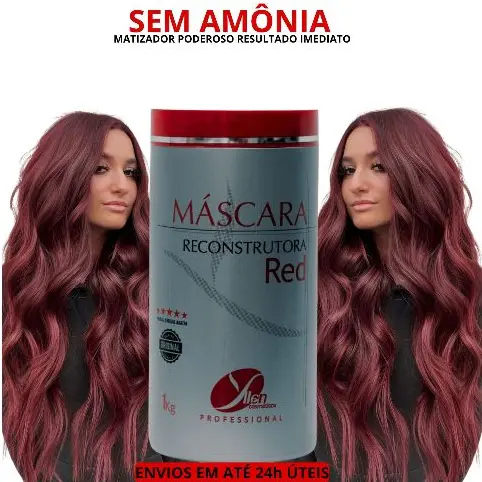 Máscara Matizadora vermelho cereja marsala fios brilhosos Definição da Cor Hidratação matizador 1kg