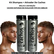 Kit Ativador de Cachos + Shampoo Masculino Brilho Definição dos fios Hidratação profunda para Homem