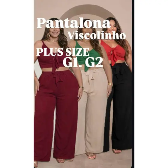Calça Pantalona Viscolinho PLUS SIZE Premium G1 G2 Com Bolso E Cinto na frente Cintura Alta PROMOÇÃO