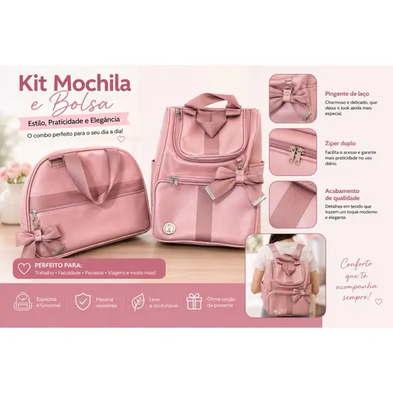 Kit Bolsa Maternidade + Mochila Maternidade Rosa – Elegância e Praticidade