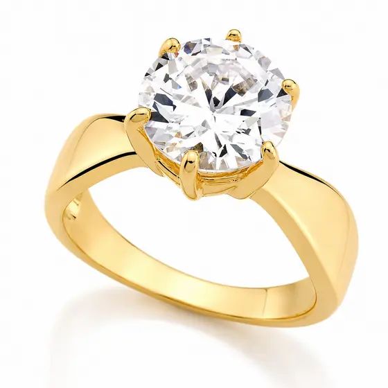 Anel Solitário com zircônia Cristal de 10mm banhado a ouro 18K compatível romanel