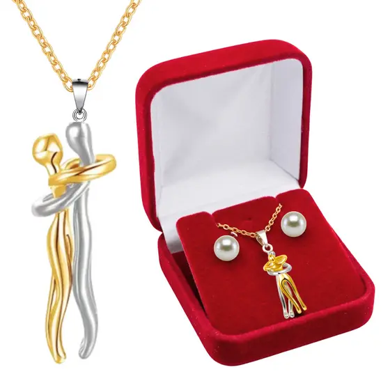 Colar com Pingente Abraço folheado a Ouro 18k Caixa Presente Veludo