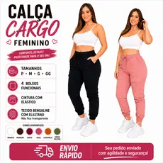 Calça Jogger Cargo Feminina Cintura Alta com Bolsos – Streetwear Casual Confortável