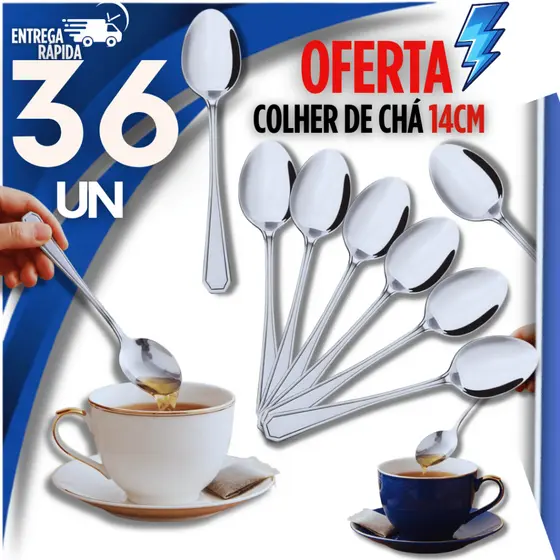 Jogo 36 Colheres de Chá Inox 14cm Aço 100% Inox Resistente Ideal para  Chá e Chocolate Quente Café Premium