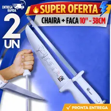COMBO FACA PROFISSIONAL 10" + CHAIRA 10" AFIADOR AMOLADOR AÇOUGUE COZINHA INOX PREMIUM MULTIUSO CORTE PRECISO PREMIUM