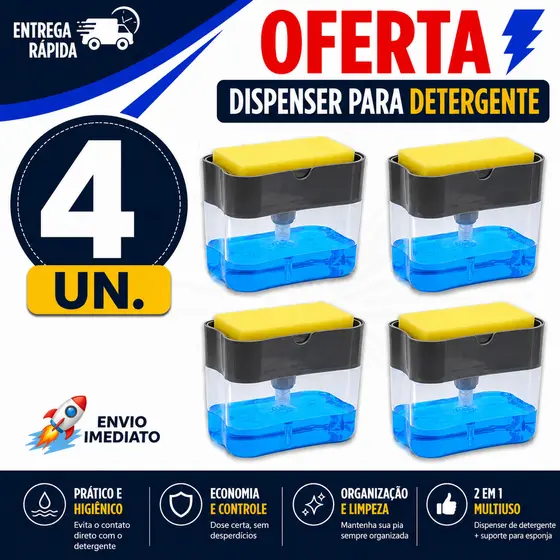PORTA DETERGENTE E ESPONJA DISPENSER SABÃO LÍQUIDO COZINHA GOURMET