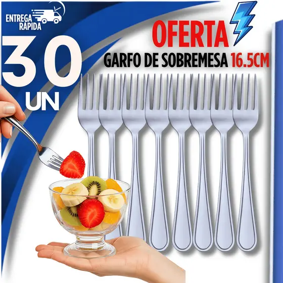 Conjunto 30 Peças Garfo de Sobremesa Linha Inox Premium Qualidade Garantida Resistência Durabilidade Sofisticação