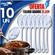 Kit 10 Colher De Arroz Grande Aço Inox 25cm Utensílio Para Servir Arroz Cozinha Lanchonete Restaurante Premium