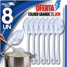 Conjunto 8 Colher De Arroz Grande Aço Inox 25cm Utensílio Para Servir Arroz Cozinha Lanchonete Restaurante Variáveis