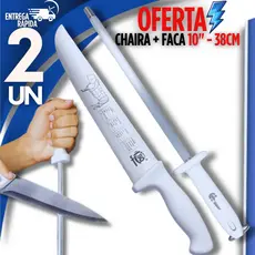 Combo Especial 02 Peças -  Chaira 10" + Faca Profissional 10"´ Afiador Amolador Açougue Cozinheiro Multiuso Premium