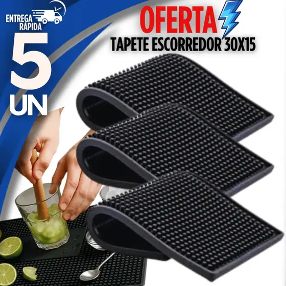 Jogo Tapete Silicone Escorredor Louça 30x15  Secar Louça, Preparar Drinks Barmen Multiuso Utilidade