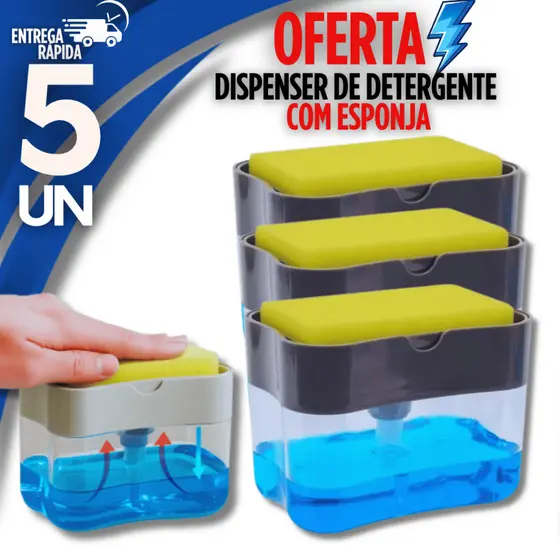Kit Dispenser de Detergente e Sabão Líquido com Esponja Porta Sabão Líquido Cozinha Utilidades