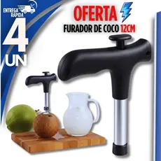 Jogo 4 Abridor de Coco Furador de Coco 12cm Inox Prático Manual Haste Removível Premium