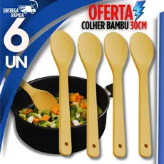 Conjunto 6 Colher De Bambu Para Cozinhar Madeira Bamboo 30cm Para Cozinha Gourmet Premium