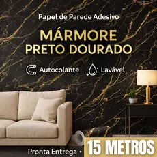 Papel Adesivo Parede 5/10/15m Mármore Dourado c/ Preto Cozinha Quarto Lavável Sala Banheiro Antimofo