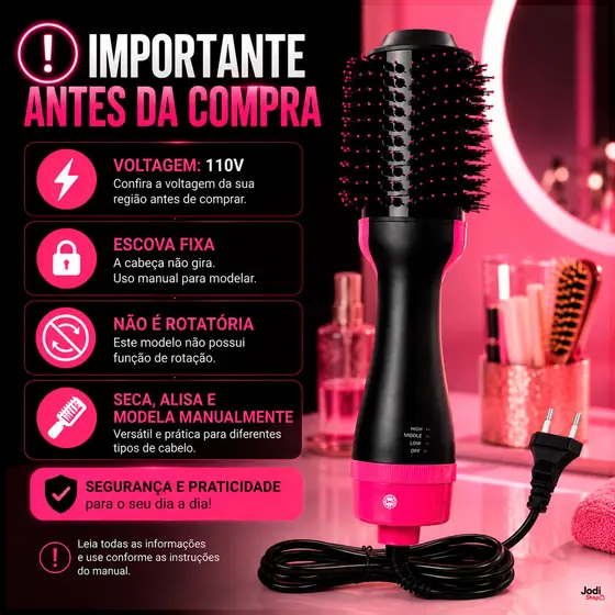 Escova Secadora Profissional Seca Alisa E Modela Cabelo