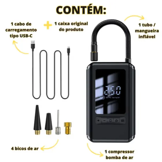 Mini Compressor Elétrica Portátil Multifuncional Ideal Para Pneus Bolas Infláveis
