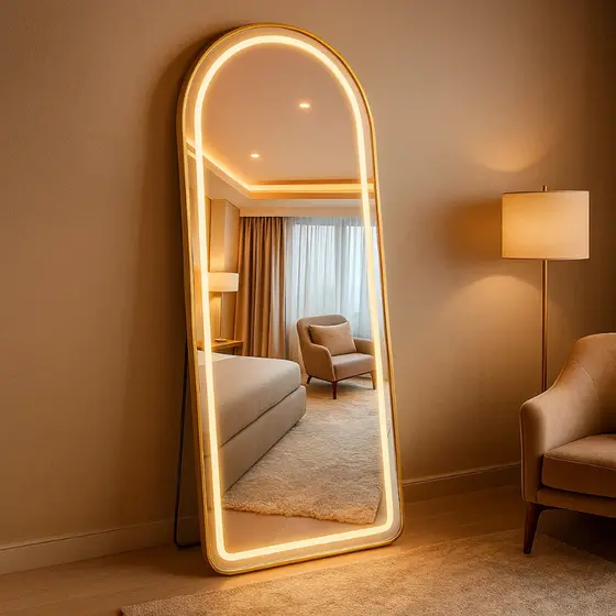 Espelho Lopazzi Base Reta 170X70 com Suporte de Chão + LED 3 Intensidades Jateado Lopazzi Quarto Sala