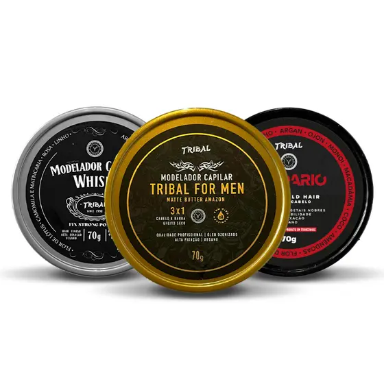 KIT MODELADORES TRIBAL 70g (EFEITO SECO, EFEITO MOLHADO,  EFEITO BRILHO)
