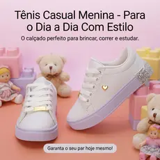 Tênis Infantil Menina Branco Casual | Confortável, Leve Com Detalhe De Coração 25 ao 36 | COMPRE JÁ!