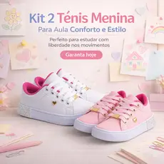 Kit 2 Tênis Menina Para Aula | Conforto e Estilo, Perfeito Para Estudar Do 25 ao 36 | GARANTA AGORA!